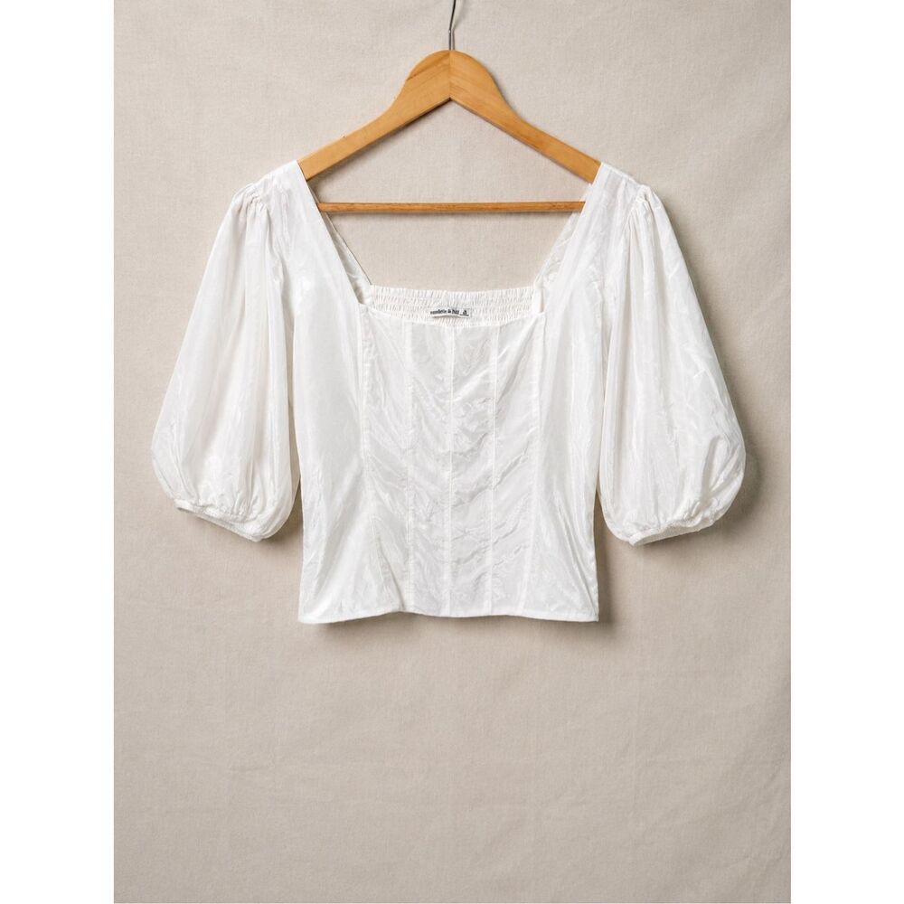 Abercrombie & Fitch White Puff Sleeve Corset Top Size M Cottagecore